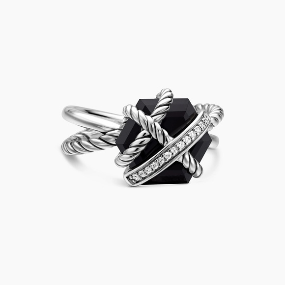 David Yurman cable wrap ring - sterling silver with black onyx and diamonds - Picture 3 of 5